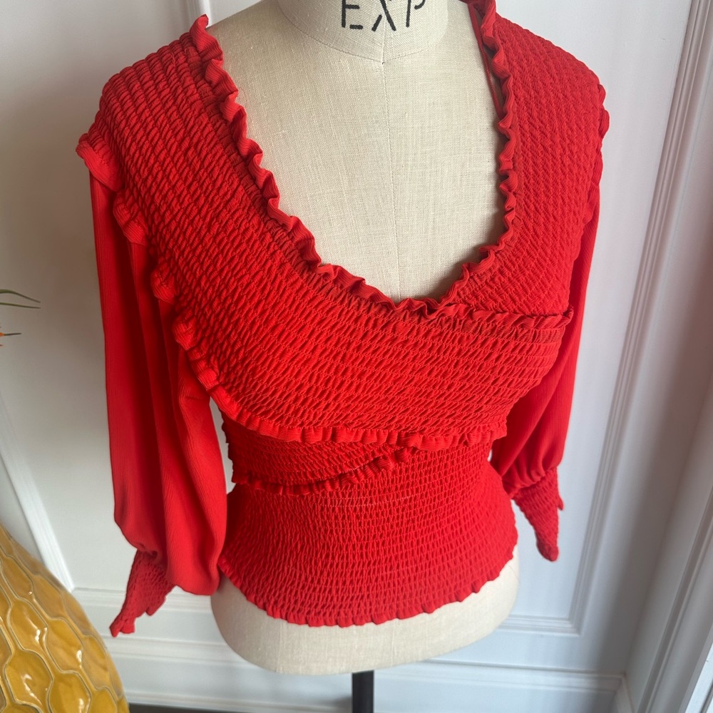 BB Dakota Red-orange off the shoulder top. - Picture 12 of 13